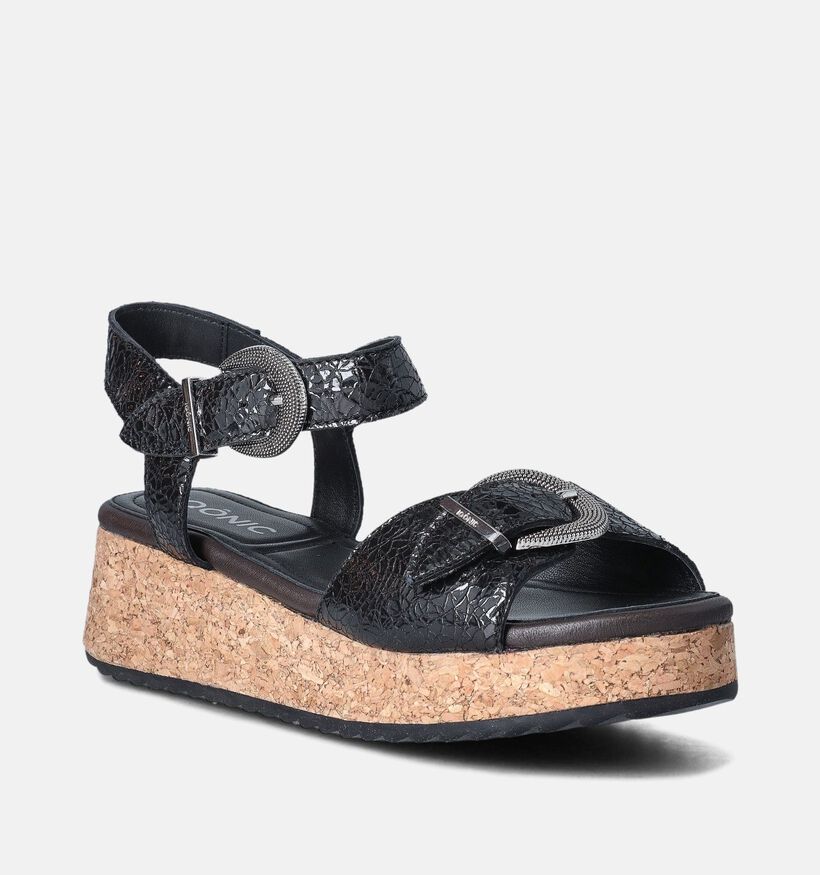 IQÔNIC Zwarte Sandalen Met Sleehak voor dames (357701)