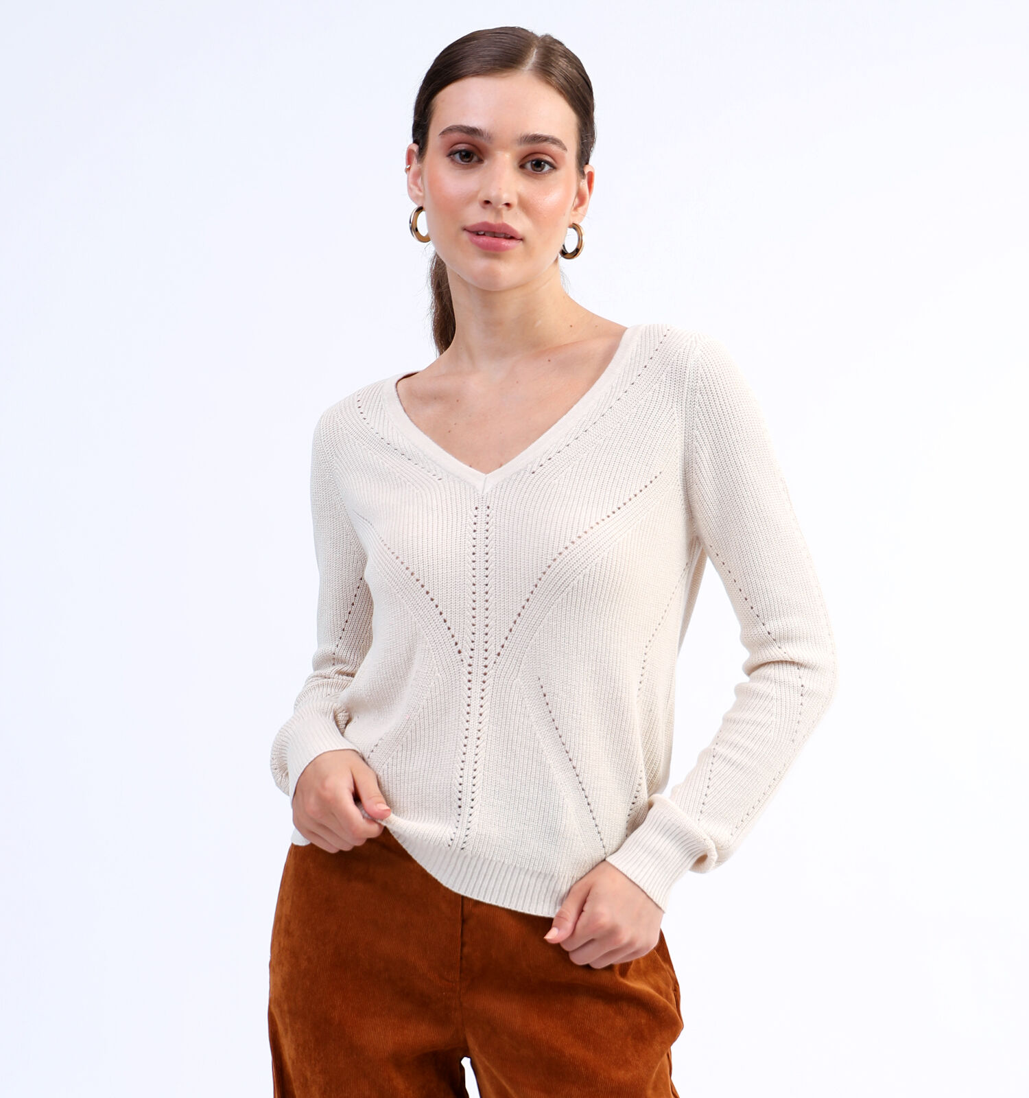 Beige v hals trui dames top
