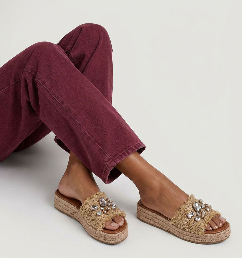 Tamaris Beige Slippers met Gevlochten Platformzool voor dames (371712)