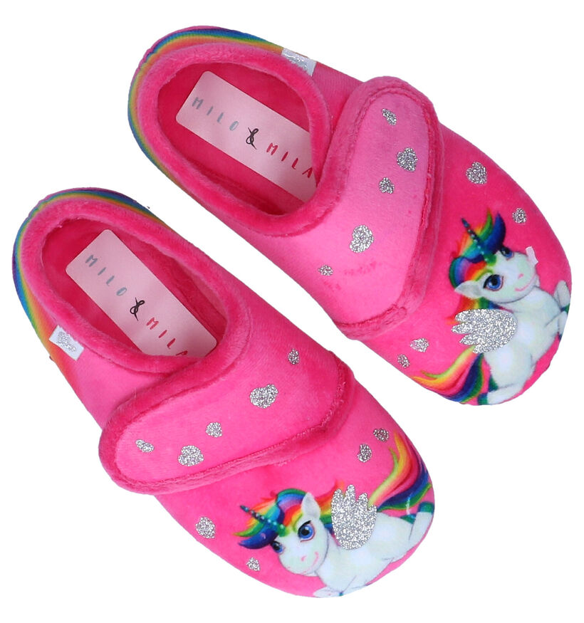 Milo & Mila Pantoufles fermées en Rose fuchsia en textile (278461)