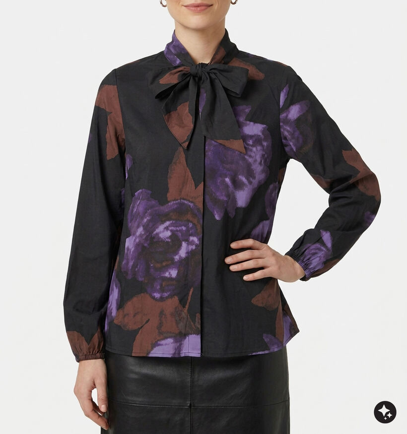 Vero Moda Lia Bow Blouse en Noir/Violet pour femmes (379675)