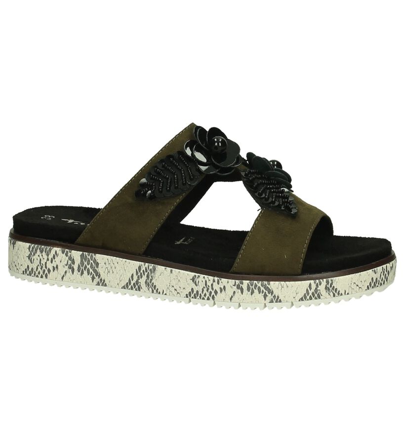 Slippers Tamaris Kaki met Bloemen en Slangenprint, , pdp