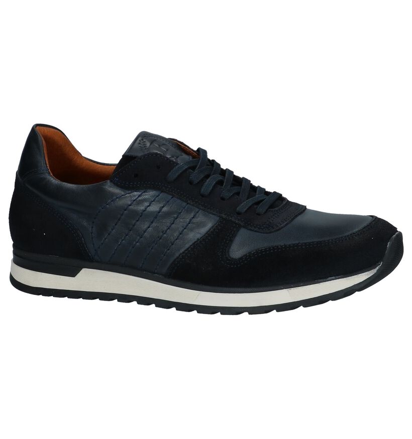 Donkerblauwe Casual Veterschoenen Borgo Sport in leer (227591)