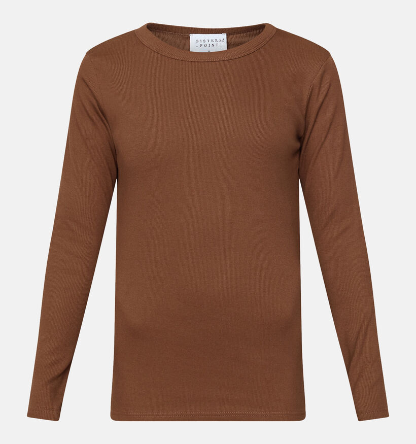 Sisters Point Eike Donkerbruine T-shirt met Lange Mouwen voor dames (381182)