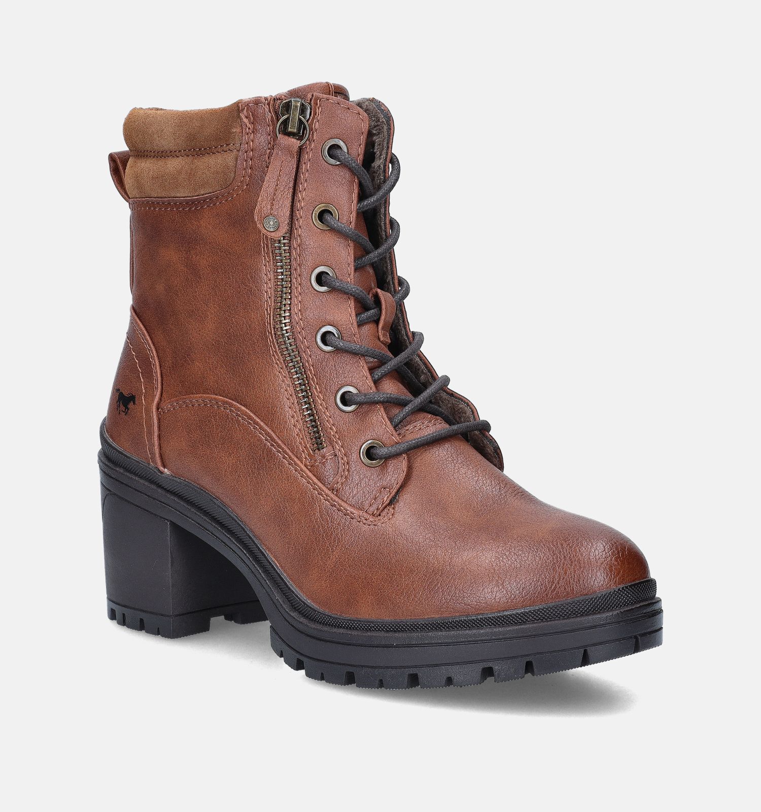 Mustang Cognac Enkellaarzen met blokhak Dames Enkellaarsjes Online op TORFS.BE