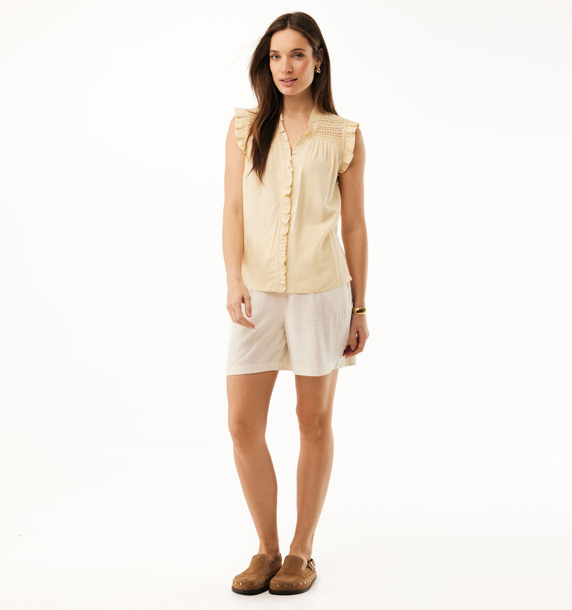 Mexx Linen Mix Slub Gele Mouwloze Blouse voor dames (368585)