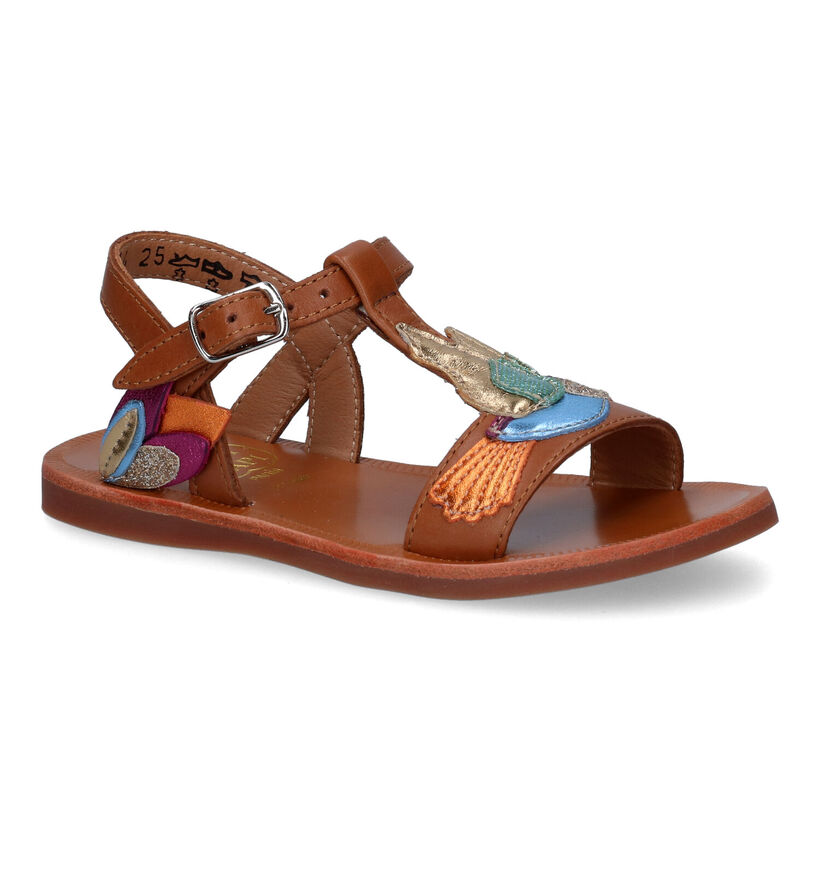 Pom d'Api Plagette Colibri Sandales en Cognac pour filles (304786)