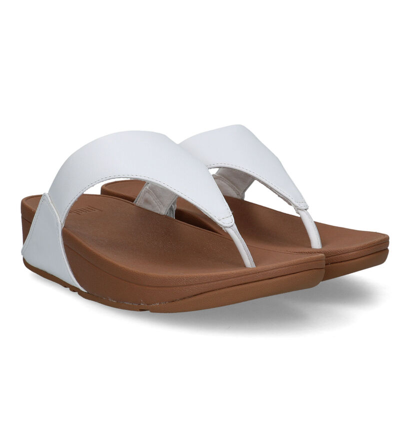 FitFlop Lulu Leather Toepost Witte Teenslippers voor dames (320463)