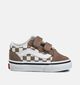 Vans Old Skool Checkerboard Baskets basses en Marron pour filles, garçons (361026)