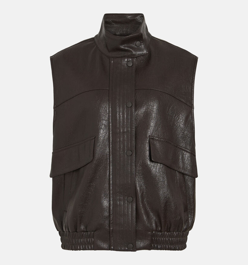 Vila Fima High Neck Donkerbruine Mouwloze Vest Faux-Leather voor dames (383832)