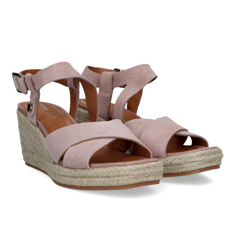Geox Panarea Sandales avec talon compensé en Rose pour femmes (326685)