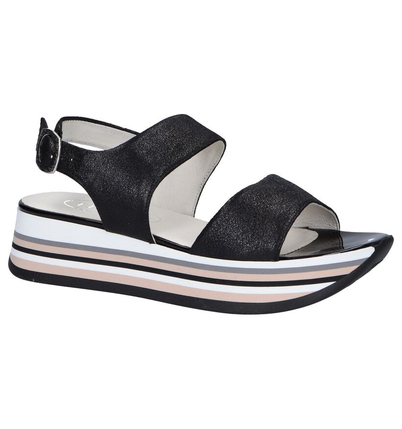 Tine's Sandales compensées en Noir en cuir (251746)