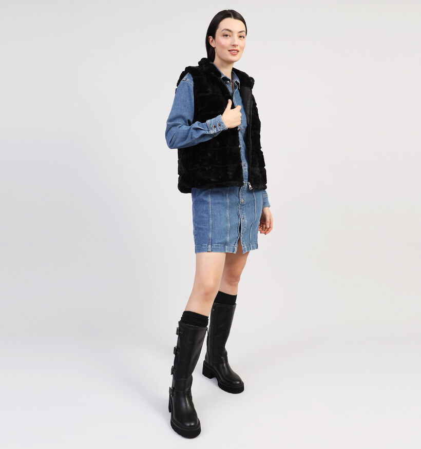 Dolce C. Zwarte Korte fluffy bodywarmer voor dames (358478)