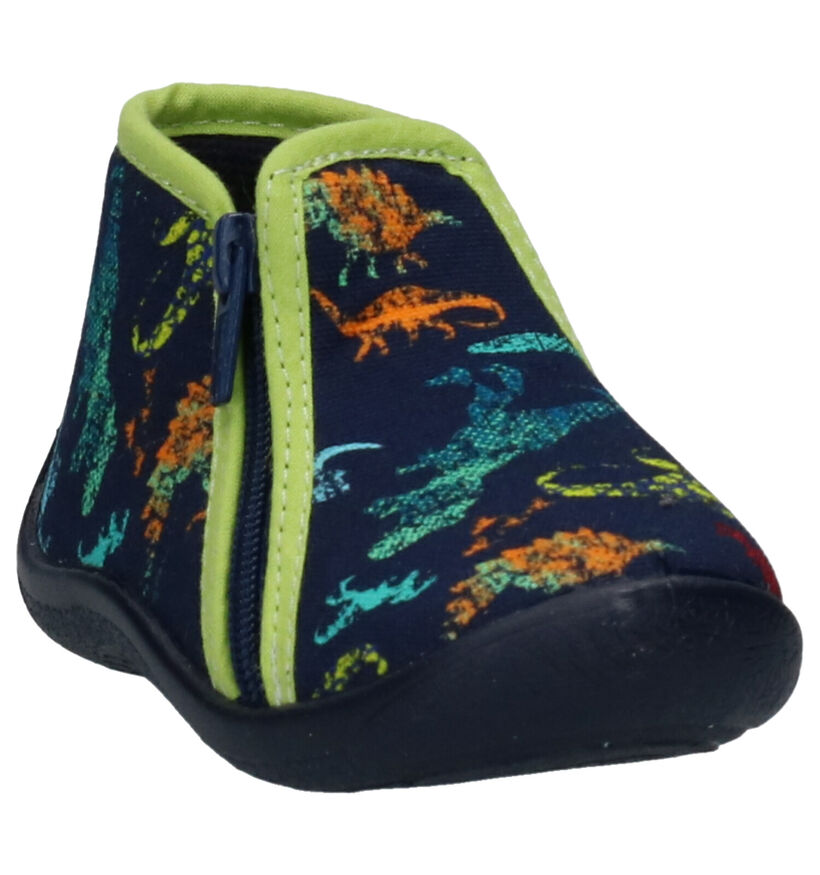 Milo & Mila Blauwe Pantoffels in stof (261149)