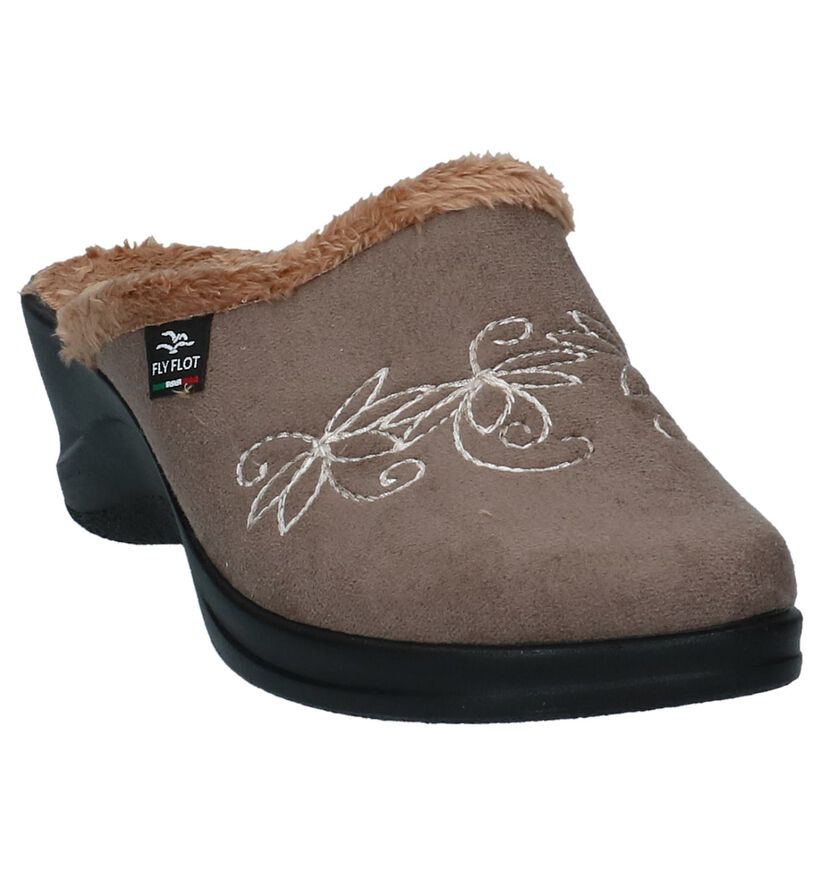 Taupe Pantoffels Fly Flot in stof (232739)