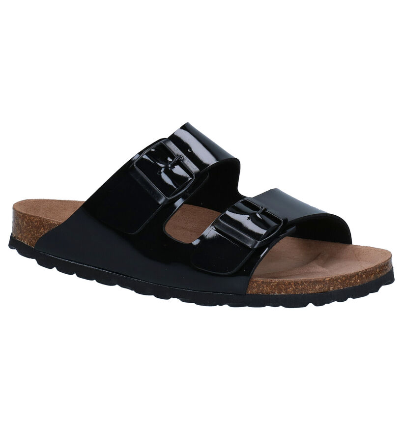 Big Leaf Zwarte Slippers in kunstleer (292367)
