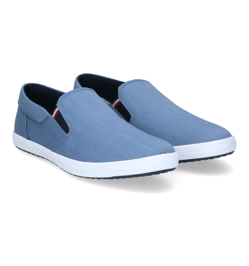 Tommy Hilfiger Essential Chambray Blauwe Instappers in stof (304044)