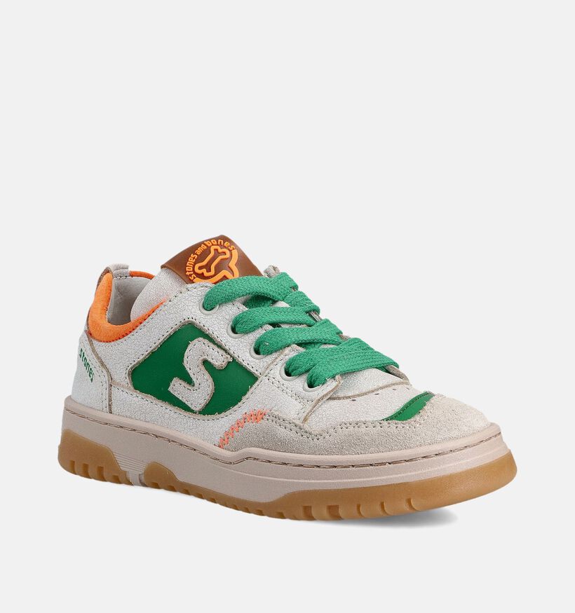 STONES and BONES Macan Ecru/Groene Sneakers voor jongens (369602) - geschikt voor steunzolen