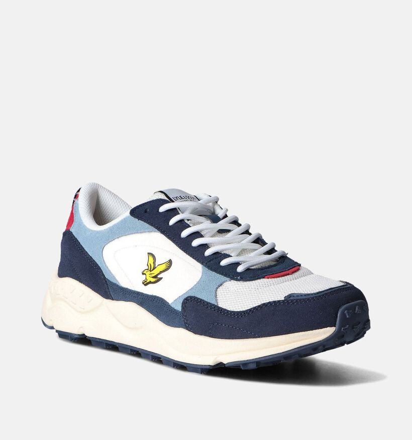Lyle & Scott Girvan Witte/Blauwe Veterschoenen voor heren (354476) - geschikt voor steunzolen