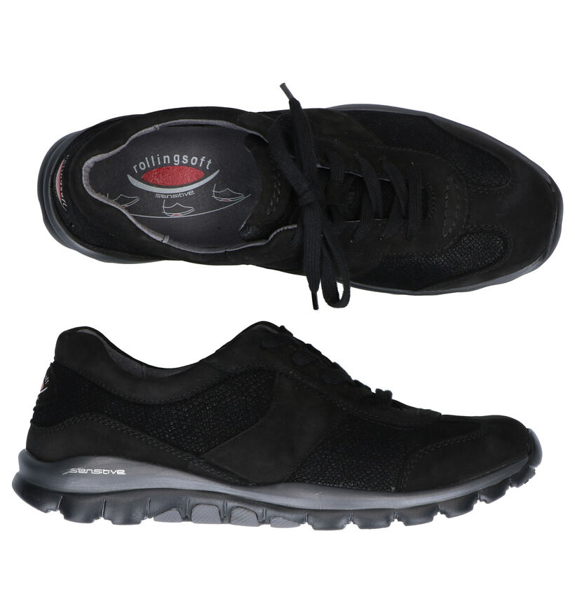 Gabor Rollingsoft Chaussures à Lacets en Noir en nubuck (283532)