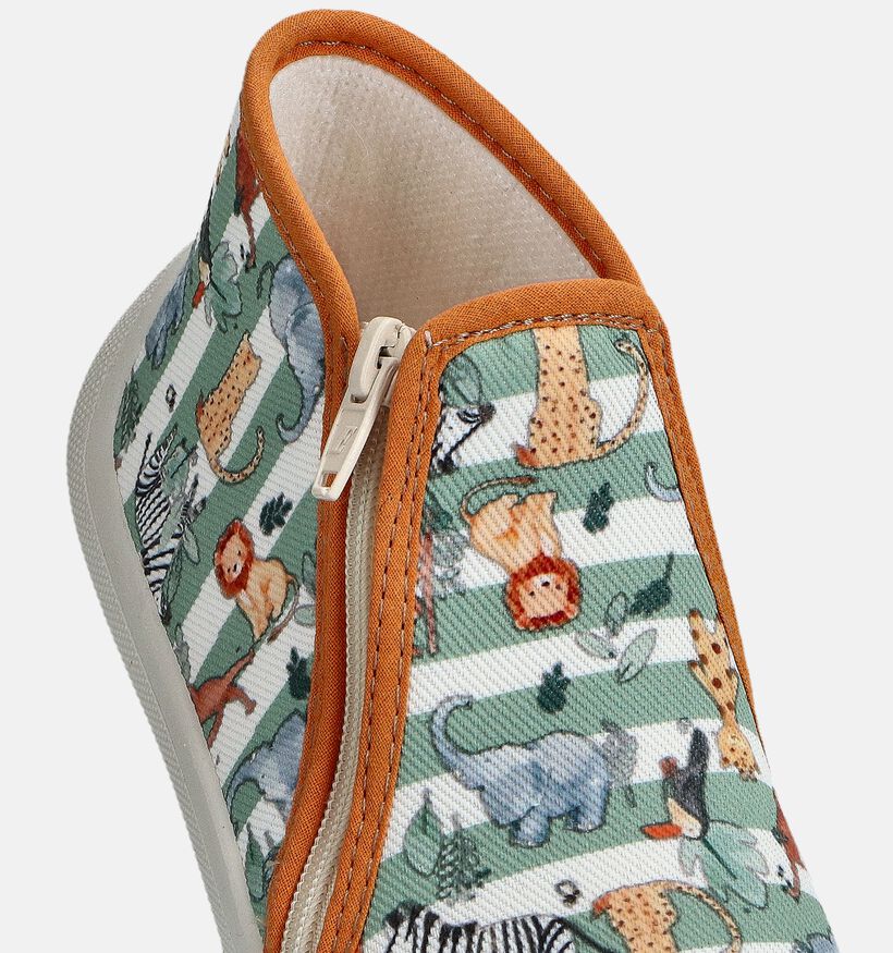 Milo & Mila Zoo Gestreepte Pantoffels Groen voor meisjes, jongens (374921) - geschikt voor steunzolen