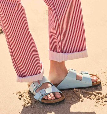 Birkenstock Arizona Slippers White Birko-Flor Patent/Surf Green Birko-Flor Patent/Candy Pink/Black Birko-Flor Patent