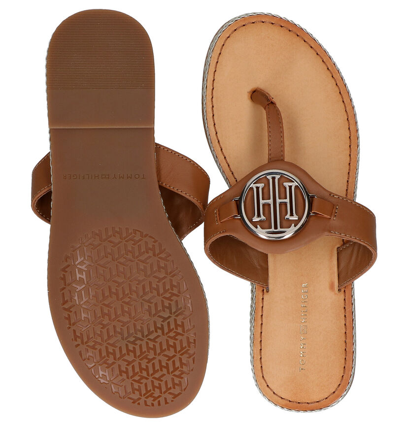 Tommy Hilfiger Essential Cognac Teenslippers in leer (285445)