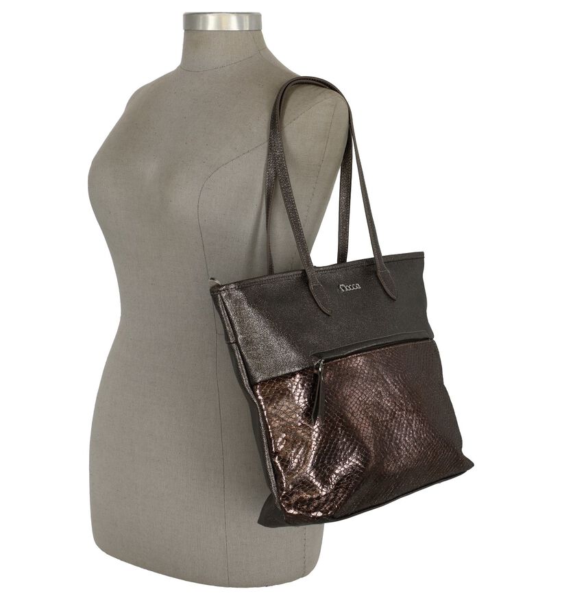 Bronzen Shopper met Slangenprint Mocca in kunstleer (235826)