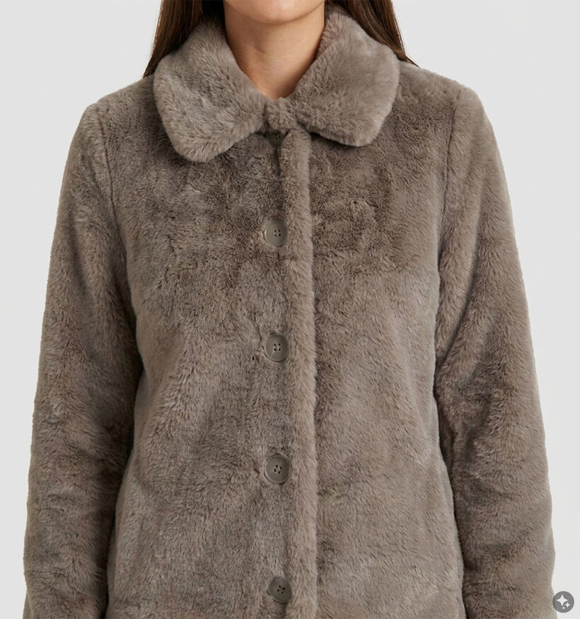 Barbara Lebek Taupe Lange Jas Fluffy voor dames (380692)
