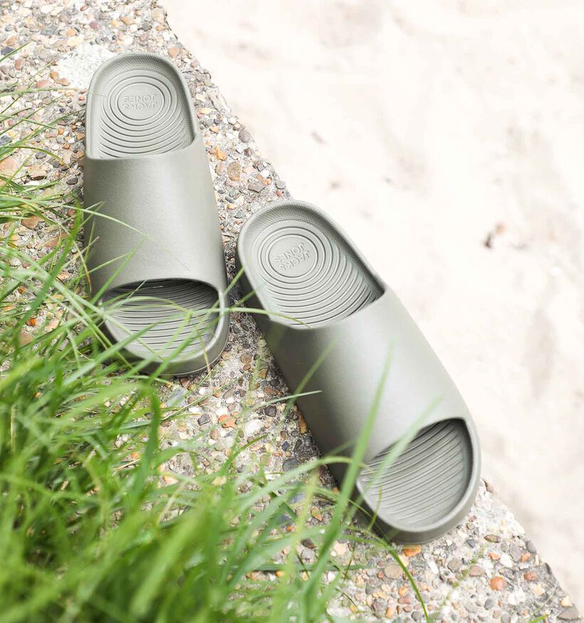 Jack & Jones Wripple Moulded Slider Badslippers Kaki voor heren (352837)