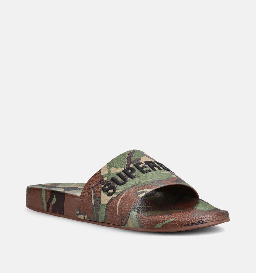 Superdry Camo Print Pool Slide Claquettes en Vert kaki/Marron pour hommes (369497)