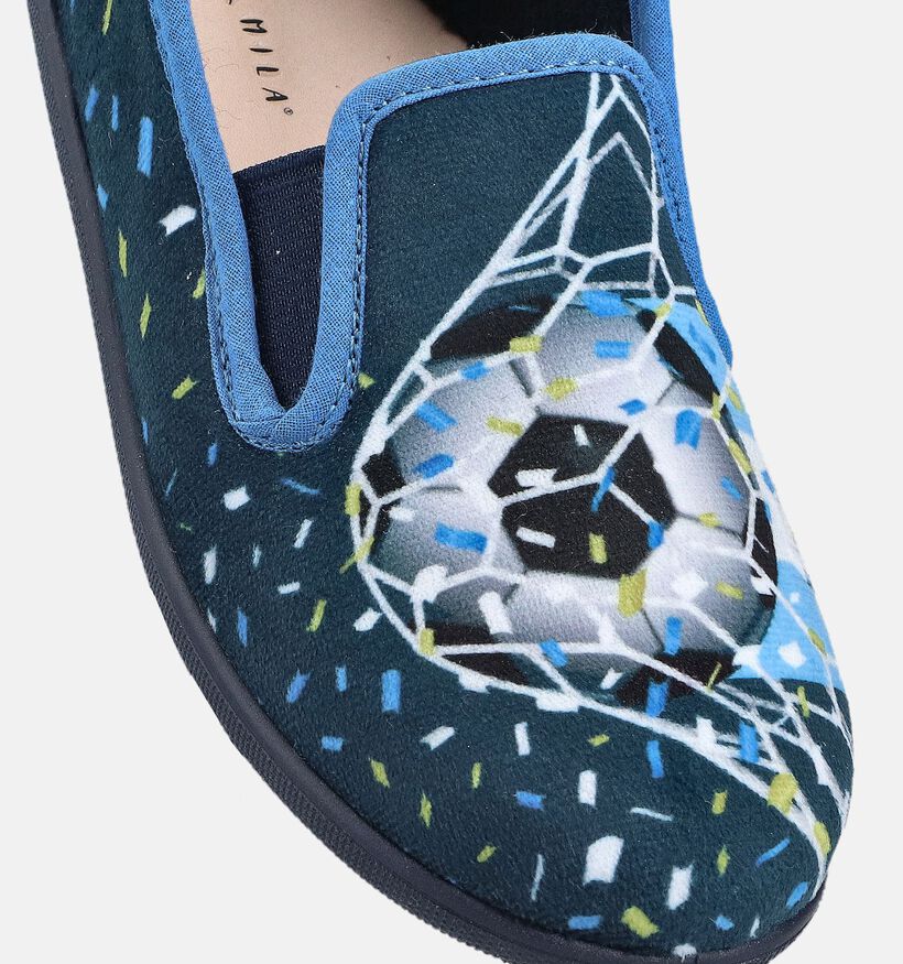 Milo & Mila Soccer Pantoufles en Bleu foncé pour filles, garçons (364934) - pour semelles orthopédiques