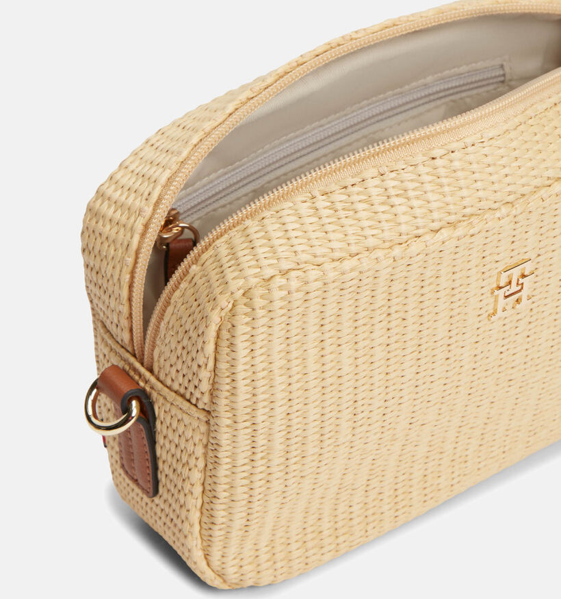 Tommy Hilfiger Popette Camera Raffia Lichtbeige/Bruine Crossbodytas voor dames (369310)