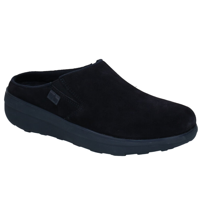 FitFlop Loaff Suede Clog Zwarte Pantoffels in daim (295130)