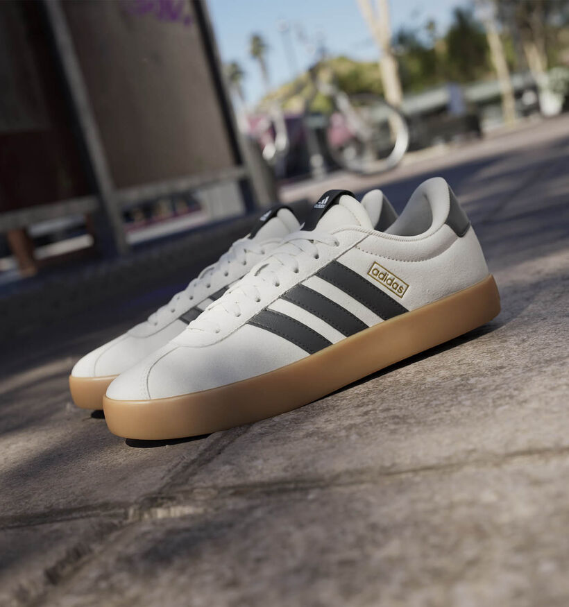adidas VL Court 3.0 Baskets sportives en Beige/Noir pour femmes (359450) - pour semelles orthopédiques