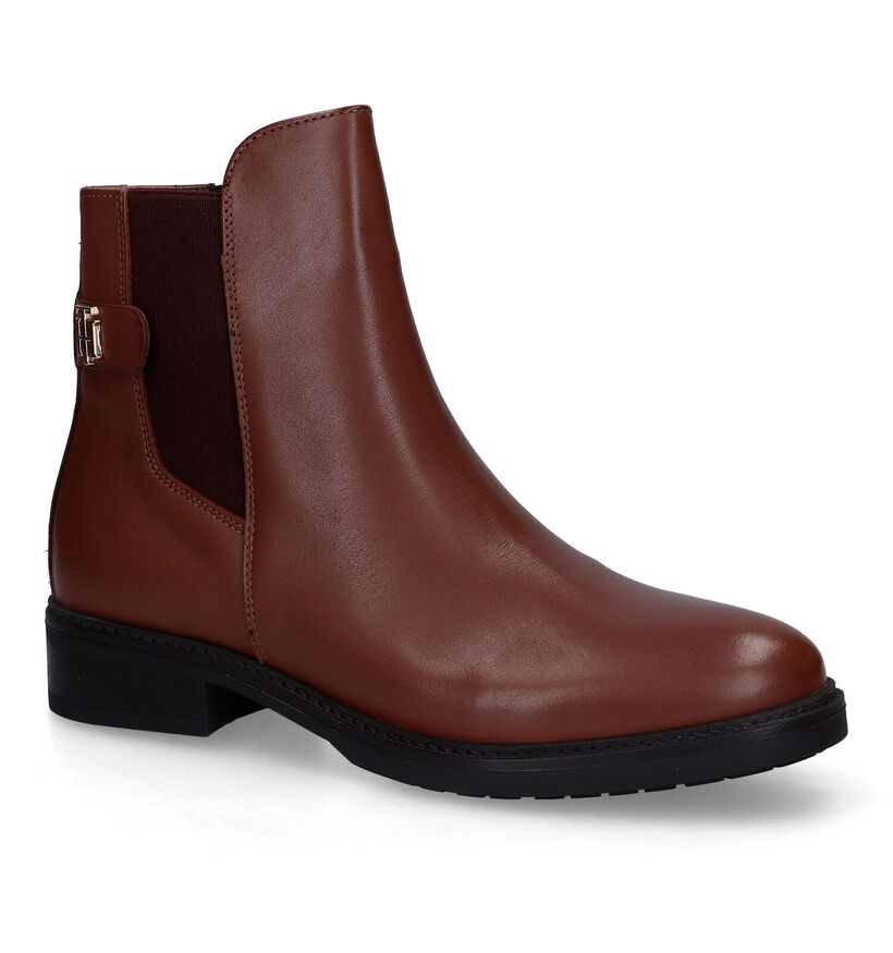 Tommy Hilfiger Bottines plates en Cognac en cuir (314028)