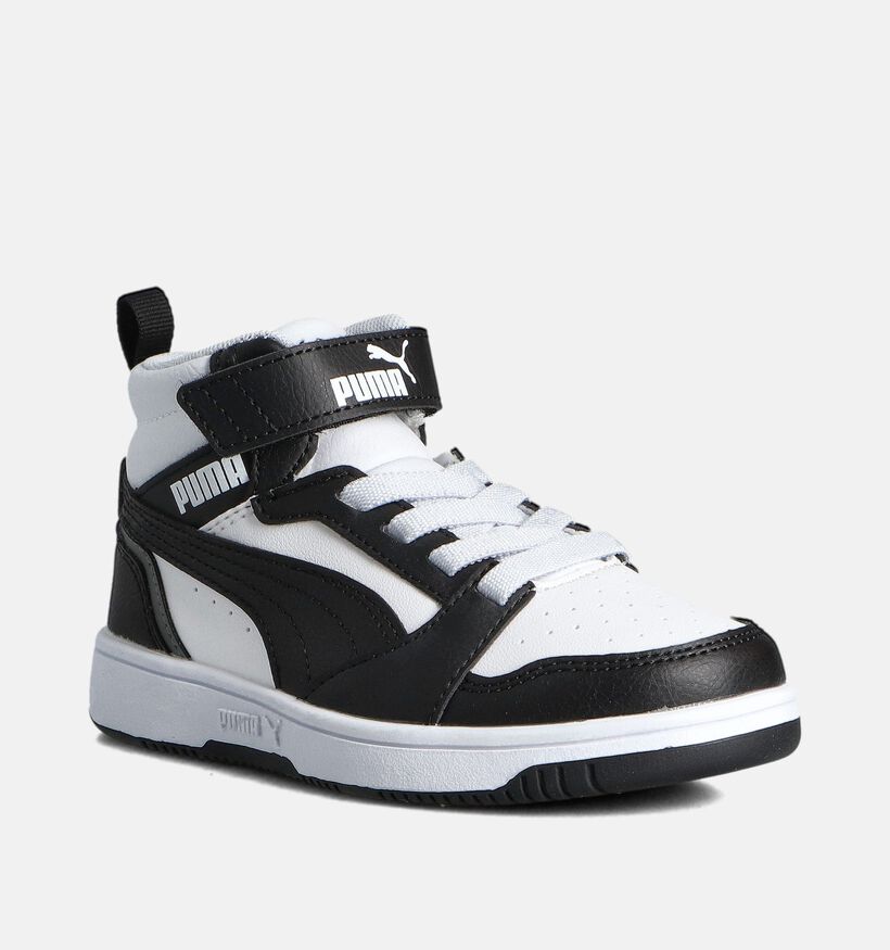 Puma Rebound V6 Mid Witte/Zwarte Sneakers voor jongens, meisjes (359215) - geschikt voor steunzolen