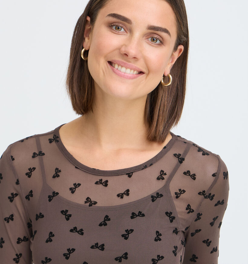 Fransa Deta Donkerbruine Mesh Top voor dames (379943)