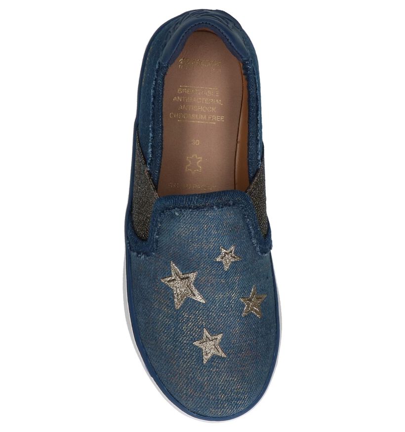 Blauwe Slip-on Sneakers met Sterren en Glitters in stof (210501)