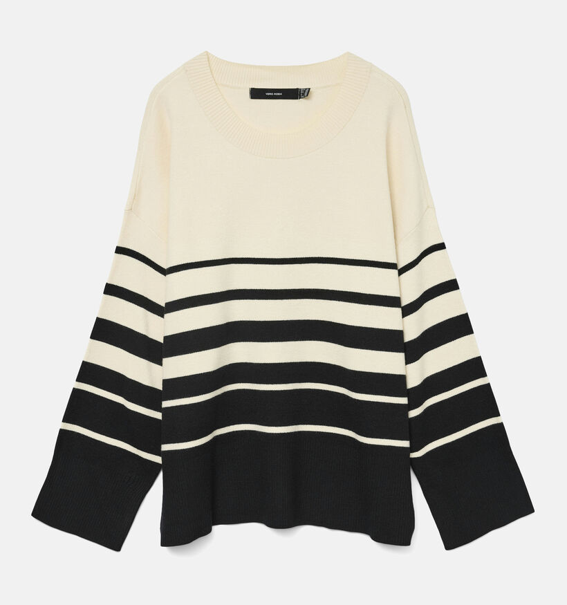 Vero Moda Curve Saba Gestreepte Ecru/Zwarte Trui voor dames (362589)