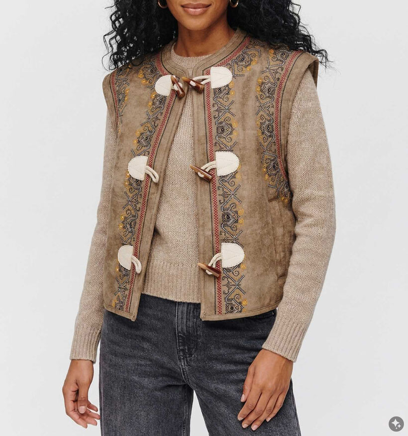 Minuit Douze Gipsy Bruine Mouwloze Vest met Touwsluitingen voor dames (381870)
