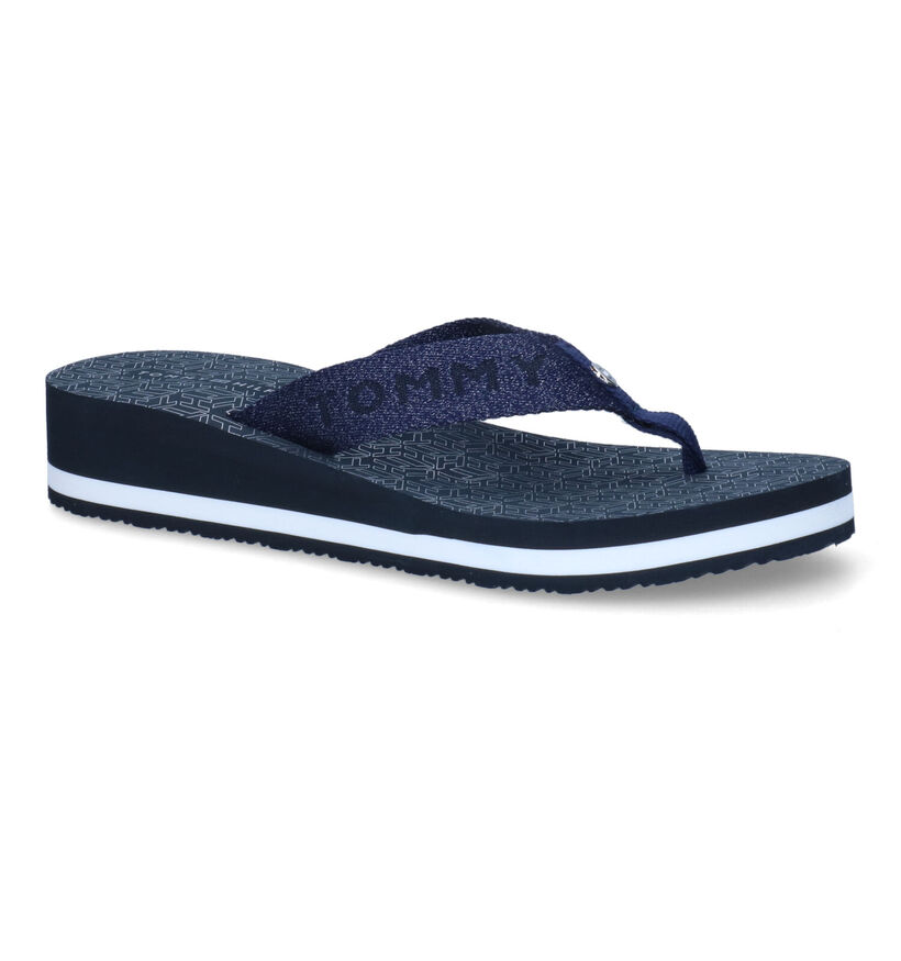 TH Tommy Webbing Blauwe Teenslippers voor dames (304012)