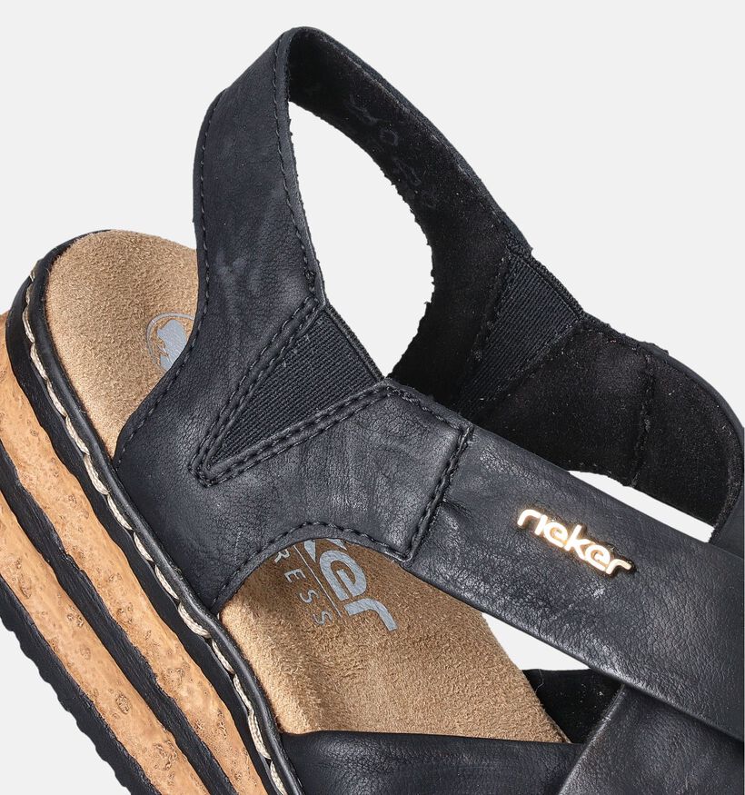Rieker Sandales talon compensé en Noir pour femmes (354947)