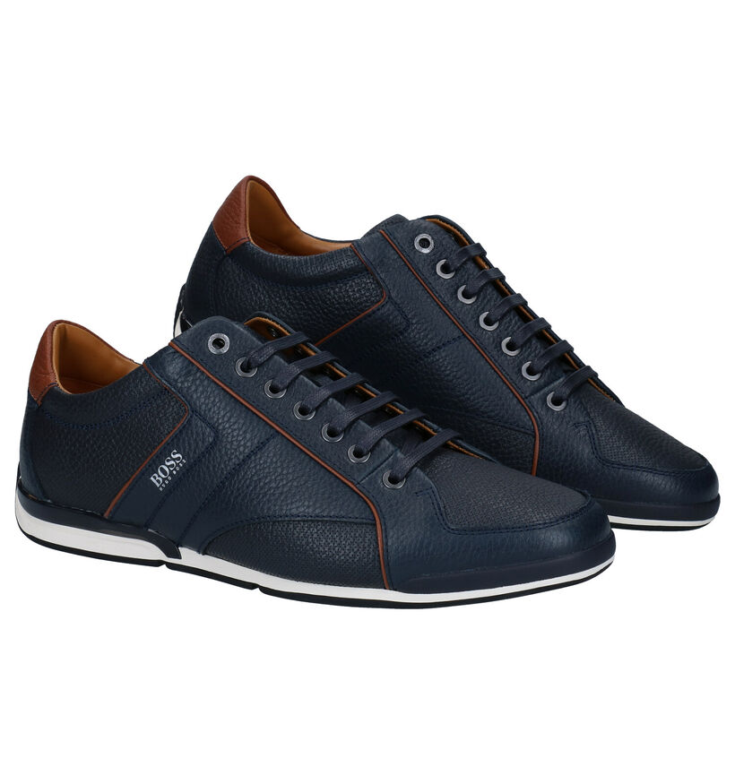 Hugo Boss Saturn Low Blauwe Veterschoenen in leer (296451)