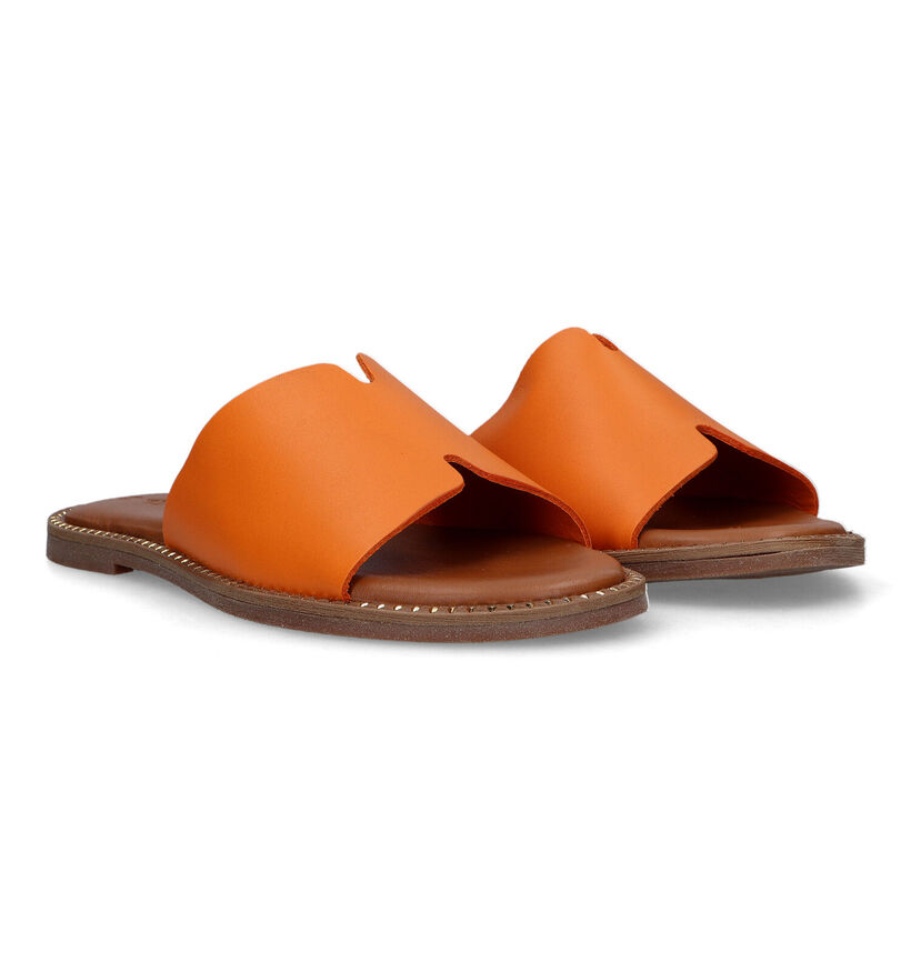 Tamaris Groene Platte slippers in leer (335495)