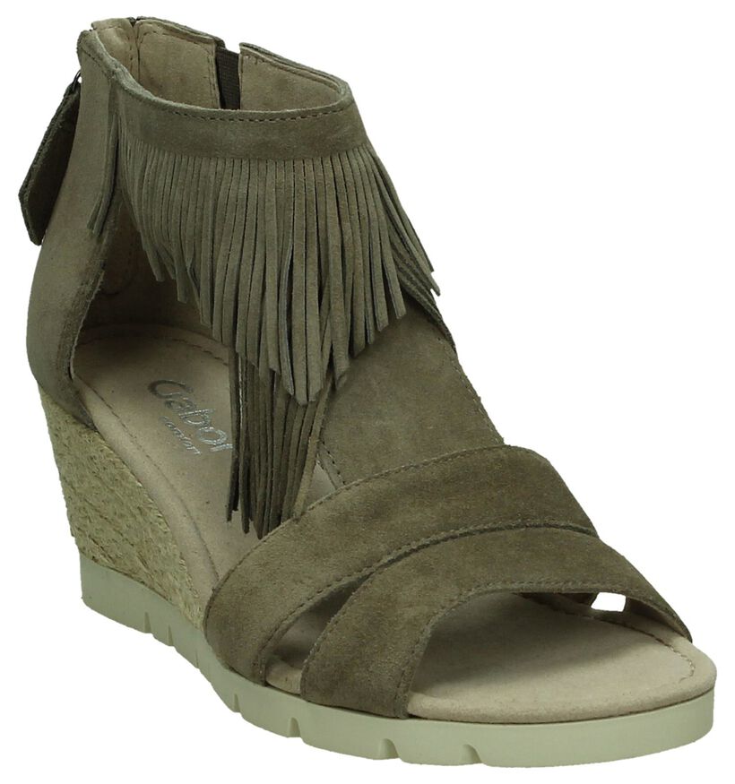 Taupe Gabor Sandalen Sleehak met Franjes, , pdp