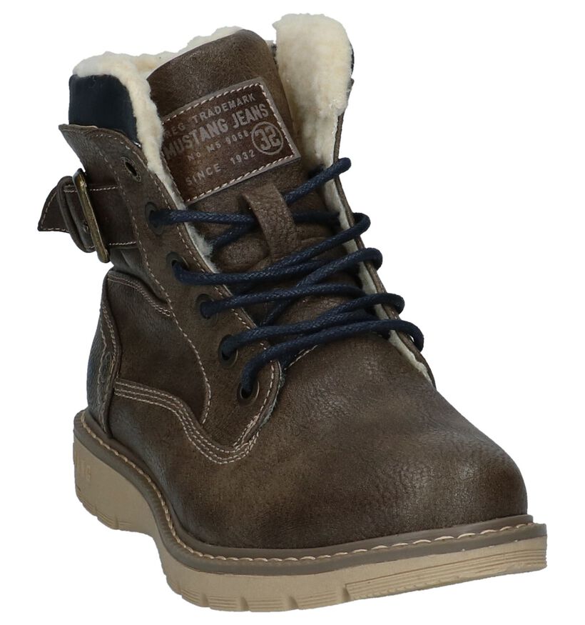 Mustang Donker Bruine Bottines Rits/Veter in kunstleer (222887)