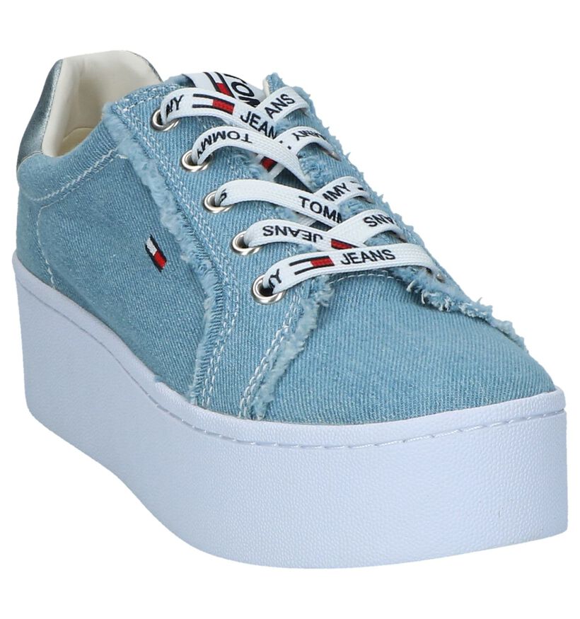 Lichtblauwe Lage Geklede Sneakers Tommy Hifliger Jeans, , pdp