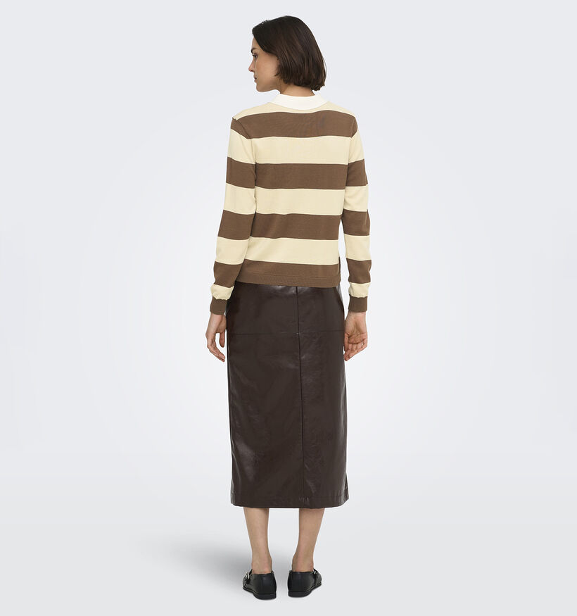 JDY Melany Pull Polo Ray&eacute; Beige/Brun pour femmes (378294)