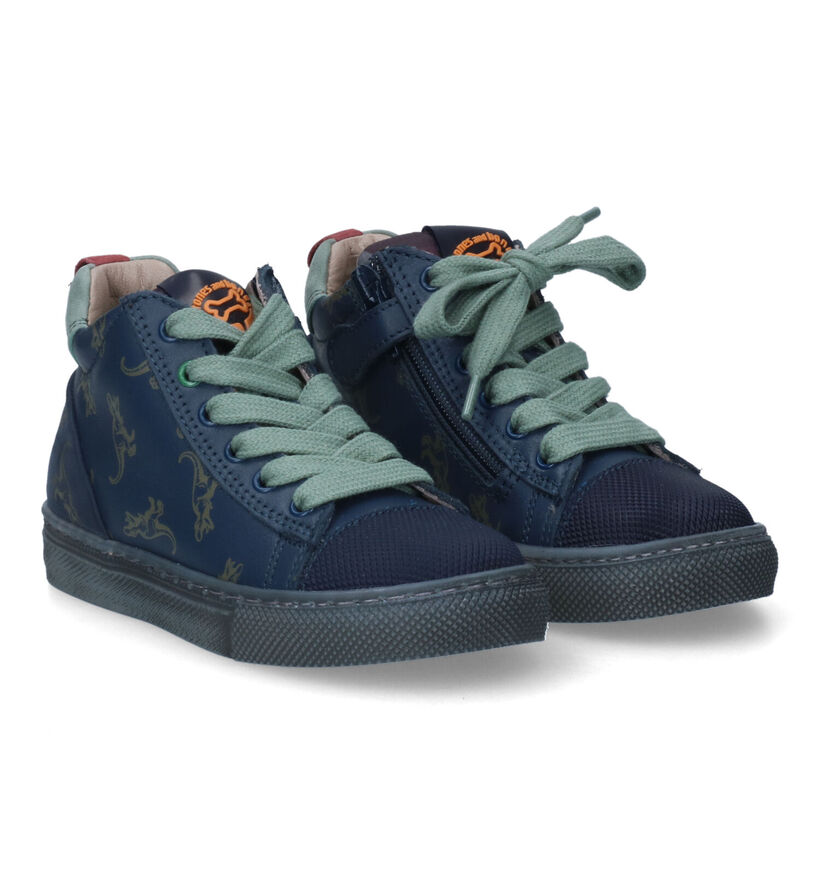 Stones and Bones Trust Blauwe Bottines met dino's voor jongens (313831) - geschikt voor steunzolen